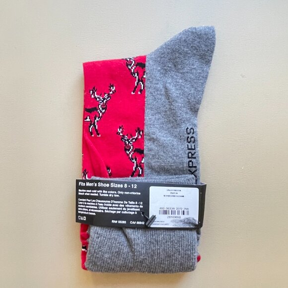 New Men's Express Socks Deer Reindeer Red Christmas Holiday Winter NWT - Picture 4 of 5